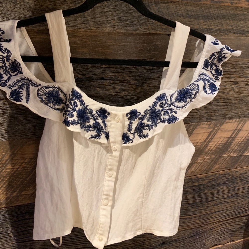 LF White Off the Shoulder Embellished Crop Top